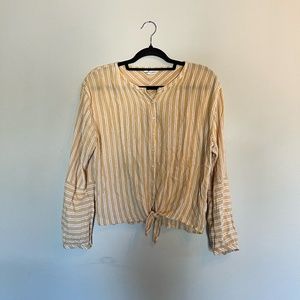 American Eagle Striped Yellow Button Down Tie Front Shirt